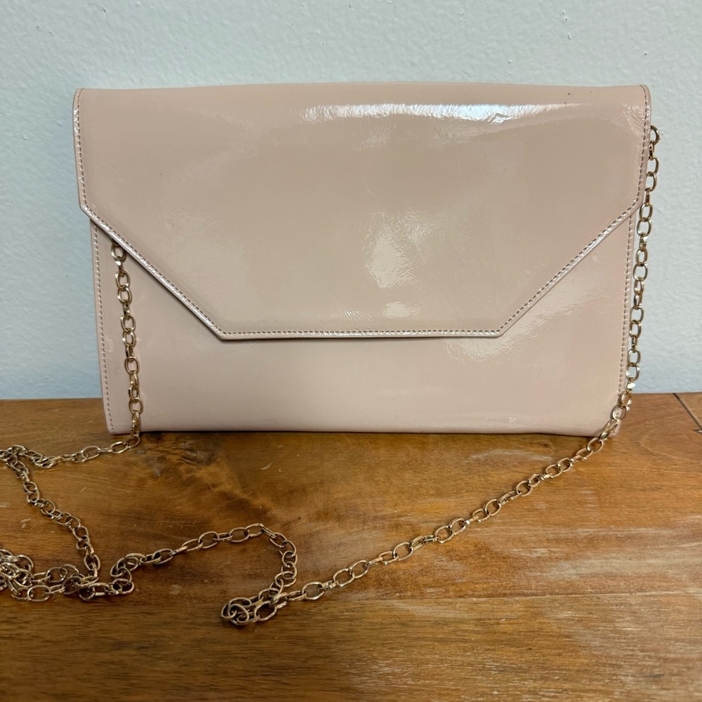Halogen Nude Patent Leather Crossbody Clutch